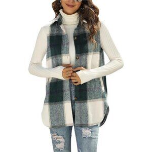 Womens Fall Flannel Plaid Vest Button Down Sleeveless Shirt Jacket